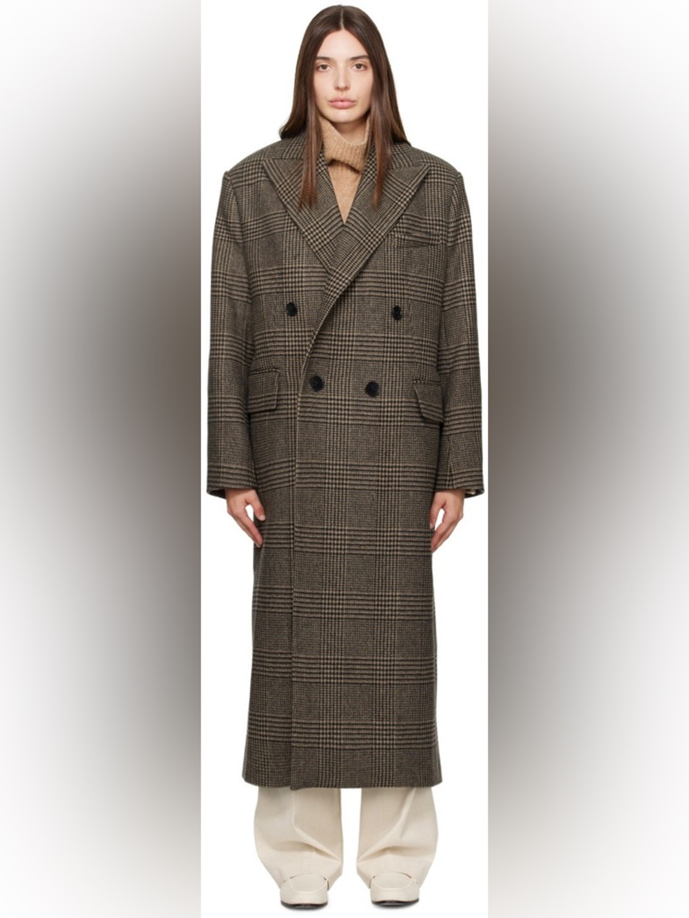Filippa K Coat Women’s Beige Black Peacoat Plaid Double-Breasted Wool Size 40 - Picture 2 of 16